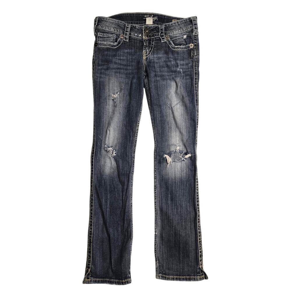 Silver McKenzie Jeans Slim Bootcut Low Rise Faded Distressed Denim Grunge 28x30